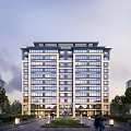 Modern High Rise Residential Building Exterior With Landscaping