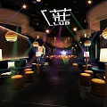 Stylish Bar Interior With Bar Counter Bar Stools Wine Shelves And Decorative Wall