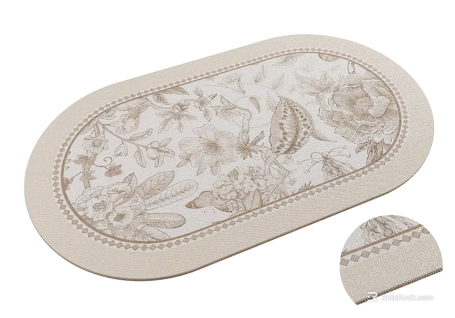 Oval Shaped Decorative Carpet With Floral Pattern And Stitched Edges For Living Room Home Decor 3d model 