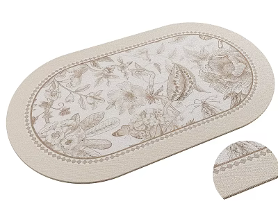 Oval Shaped Decorative Carpet With Floral Pattern And Stitched Edges For Living Room Home Decor 3d model