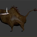 Cartoon Wild Boar Character With Brown Fur White Tusks And Red Mane