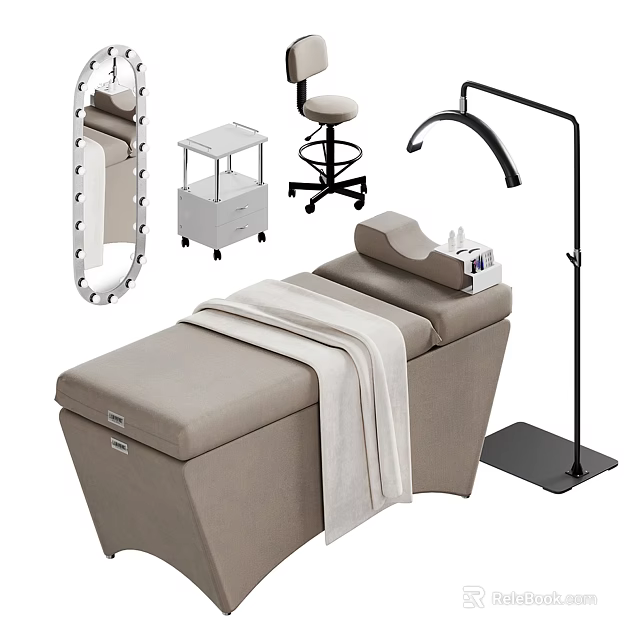 Professional Massage Bed With Trolley Stool Lamp And Mirror For Spa Setting 3d model
