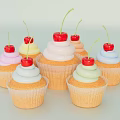 Colorful Cupcakes With Swirled Frosting Paper Liners And Fresh Cherries On Top