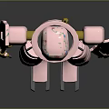Pink Mechanical Robot With Gold Accents In Standing 3D Model Design
