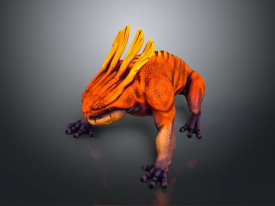 Orange Yellow Spiked Head Creature With Spotted Body And Clawed Limbs 3d model