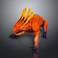 Orange Yellow Spiked Head Creature With Spotted Body And Clawed Limbs 3d model