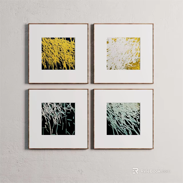 Framed Abstract Paintings with Various Color Brush Strokes on Different Backgrounds 3d model