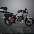 White Adventure Motorcycle With Blue Accents Red Frame Side Cases Rear Box And Spoked Wheels