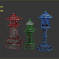 Traditional Stone Lanterns With Different Designs And Textured Bases For Outdoor Decor