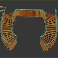 Curved Wooden Staircase With Red Steps And Black Railings Interior Design
