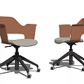 Modern Office Chair With Brown Backrest Armrests White Seat And Black Base Wheels
