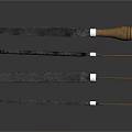 Set Of Kitchen Knives With Black Blades Wooden Handles And White Accents