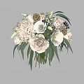 Elegant Decorative Light Blue Vase With Beige Roses White Lilies Hydrangea And Fresh Green Leaves
