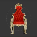 Luxurious Red Upholstered Chair With Golden Carved Frame And Ornate Details