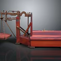 Vintage Wooden Balance Scale With Hanging Pan And Red Wooden Base