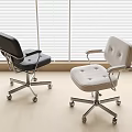 Modern Black and White Leather Office Chair with Tufted Design and Swivel Wheels