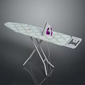 White Ironing Board With Purple Iron And Folding Stand For Home Use