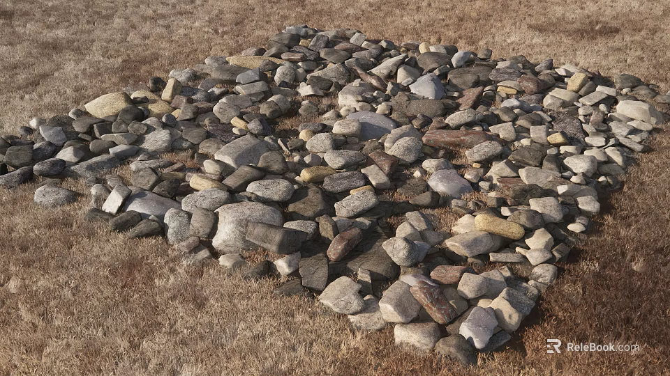 Rustic Outdoor Landscape With Natural Stone and Wood Pile Arrangement 3d model 