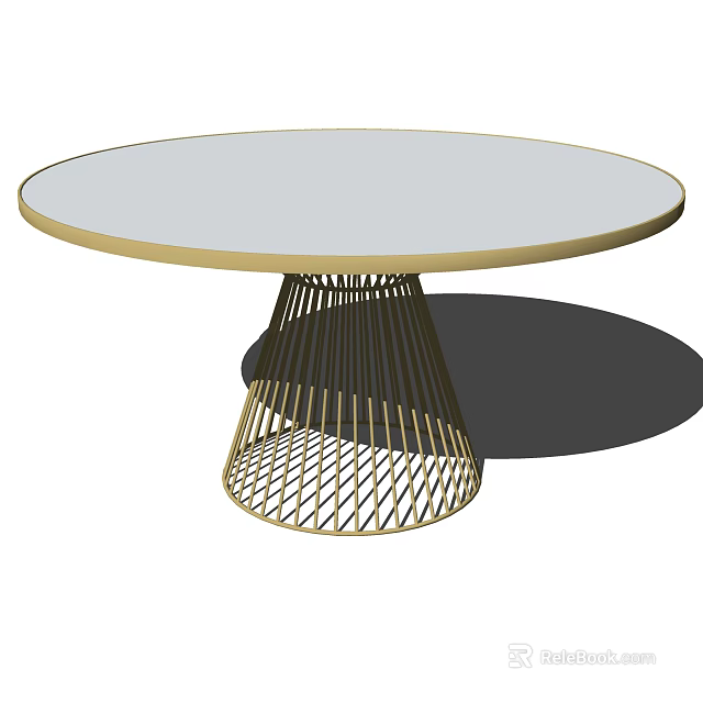 Modern Round Dining Table with White Tabletop and Gold Frame and Gold Woven Leg Design 3d model 