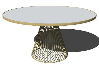Modern Round Dining Table with White Tabletop and Gold Frame and Gold Woven Leg Design 3d model