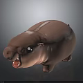 Cartoon Style Brown Hippopotamus With Big Eyes Open Mouth And Shiny Surface