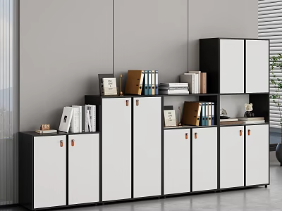 Modern Black And White File Cabinets Storage Units With Books Folders And Decor Items 3d model
