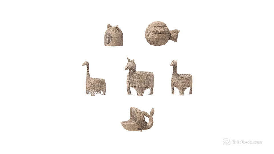Handmade Handwoven Natural Fiber Animal Figurines And Decorative Crafts Collection 3d model 