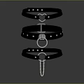 Black Leather Household Collar With Metal Rings And Rivets For Daily Use