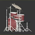Red Drum Set with Multiple Drums Cymbals and White Stands