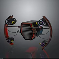 Red Aerospace Vehicle Design With Grille Structure Circular Thrusters And Yellow Details