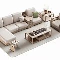 Modern Light Colored Sofa Coffee Table Set With Wooden Frame Armchair And Side Table 3d model