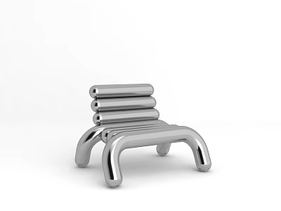 Modern Silver Metallic Leisure Chair With Curved Legs And Layered Backrest For Home Interior 3d model