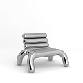 Modern Silver Metallic Leisure Chair With Curved Legs And Layered Backrest For Home Interior