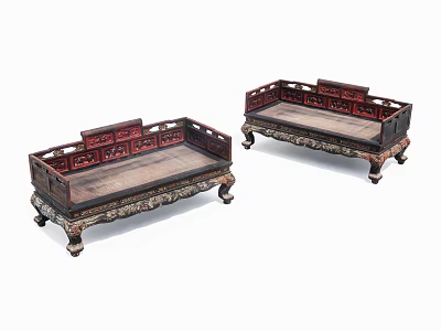 Traditional Chinese Luohan Bed With Carved Railings And Decorative Wooden Legs 3d model
