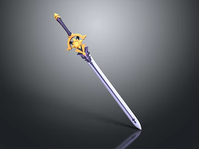 Decorative Sword with White Blade Purple and Gold Hilt and Gold Star Shaped Top Ornament 3d model