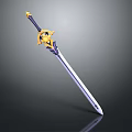 Decorative Sword with White Blade Purple and Gold Hilt and Gold Star Shaped Top Ornament
