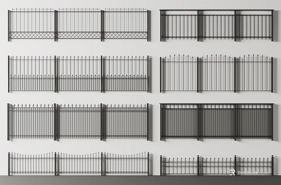 Various Metal Fence Designs With Different Rail Patterns And Structures 3d model