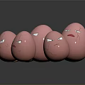 Household Pink Decorative Eggs With Angry Faces And Broken One Showing Yolk Inside