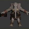 Elephant Warrior Character With Tusks Holding Large Battle Axe With Armor And Belt