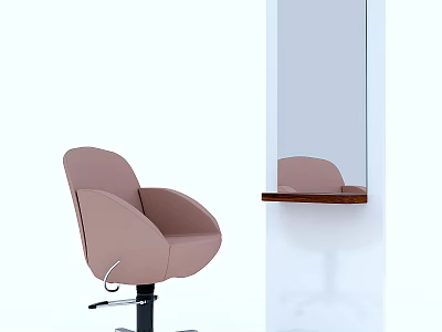 Pink Medical Examination Chair With Adjustable Base Mirror And Wooden Countertop In Clinic 3d model