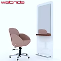 Pink Medical Examination Chair With Adjustable Base Mirror And Wooden Countertop In Clinic