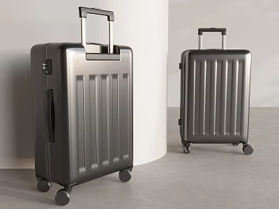 Two Modern Silver Hard Shell Suitcases With Retractable Handles And Wheels 3d model