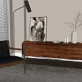 Modern Living Room Walnut Sideboard With Floor Lamp Accent Chair Artwork And Vase