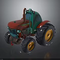 Vintage Tractor With Red And Green Body Big Wheels And Yellow Rims