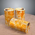 Rusty Oil Barrels Arrangement With Two Upright And One Lying On Brown Surface