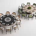 Two Round Dining Table Combinations With Wooden Chairs And Decorative Center Tops