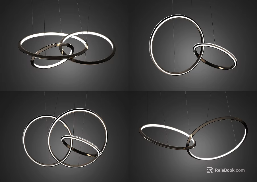 Contemporary Modern Circular Ring Chandeliers With Sleek Metal Frames And LED Glow 3d model 
