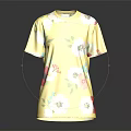 Yellow Short Sleeve T shirt With Colorful Floral Patterns For Casual Wear