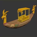 Decorative Wooden Boat Model With Yellow Canopy And Carved Animal Heads