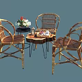 Outdoor Rattan Table Set For Patio With Chairs Flower Arrangement And Tableware